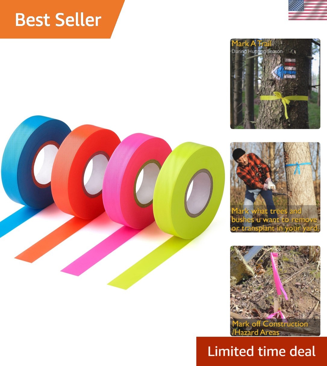 800FT Durable Fluorescent Flagging Tape - Perfect for Trails, Markings & Events