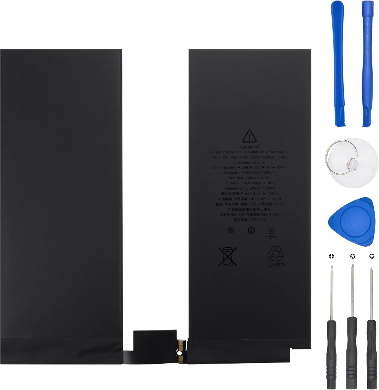 Replacement Li-ion Battery - for iPad Pro 12.9" 4th Gen 2020 A2043 9720mAh 3.76V