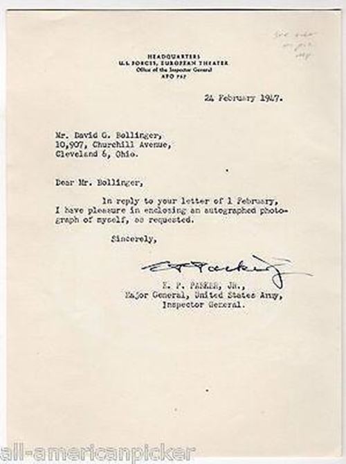 E. P. Parker WWII General 78th Infantry Original Autograph Signed Letter 1947