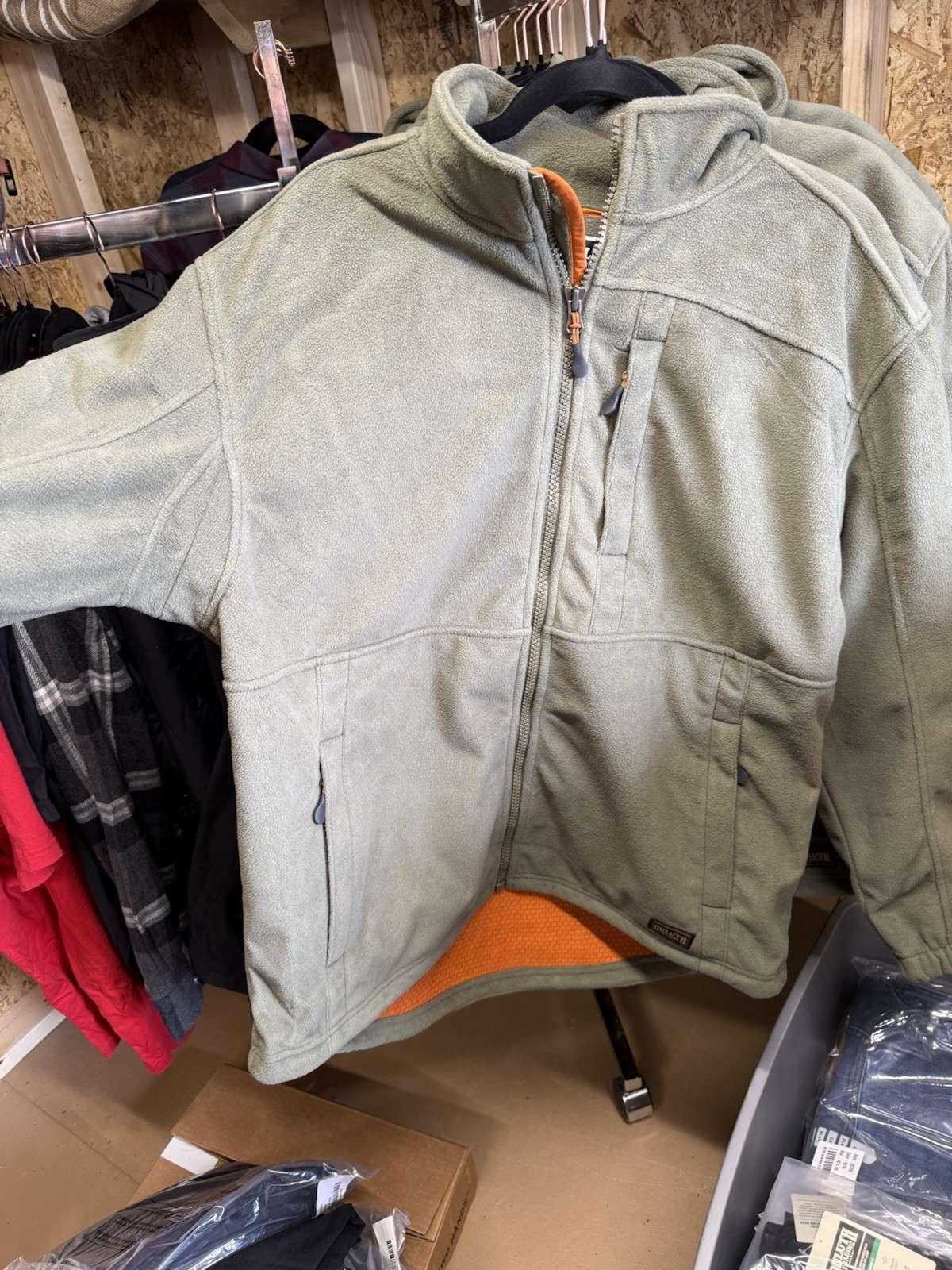 Duluth Trading Co Windproof Water Resistant Fleece Jacket Green Orange Full Zip