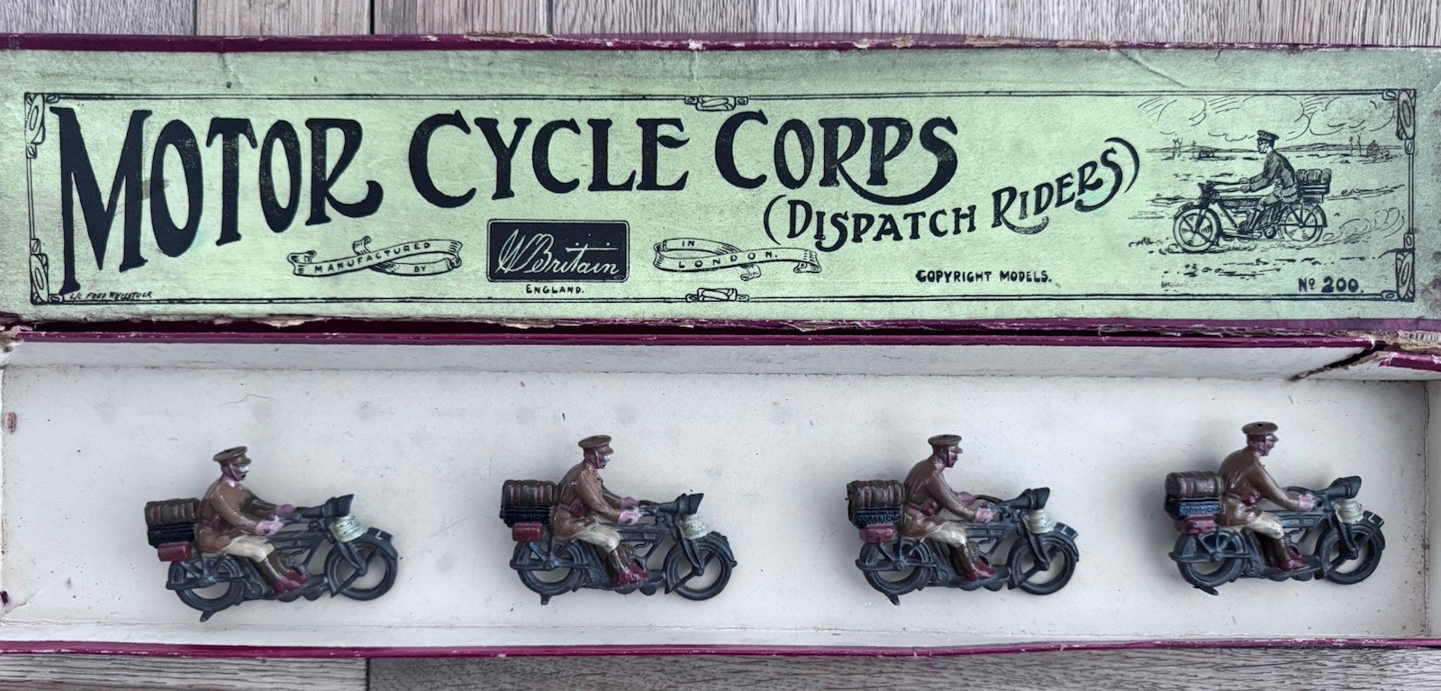 Britains: Rare Set 200 - Motorcycle Cycle Corps. Pre War c1920s