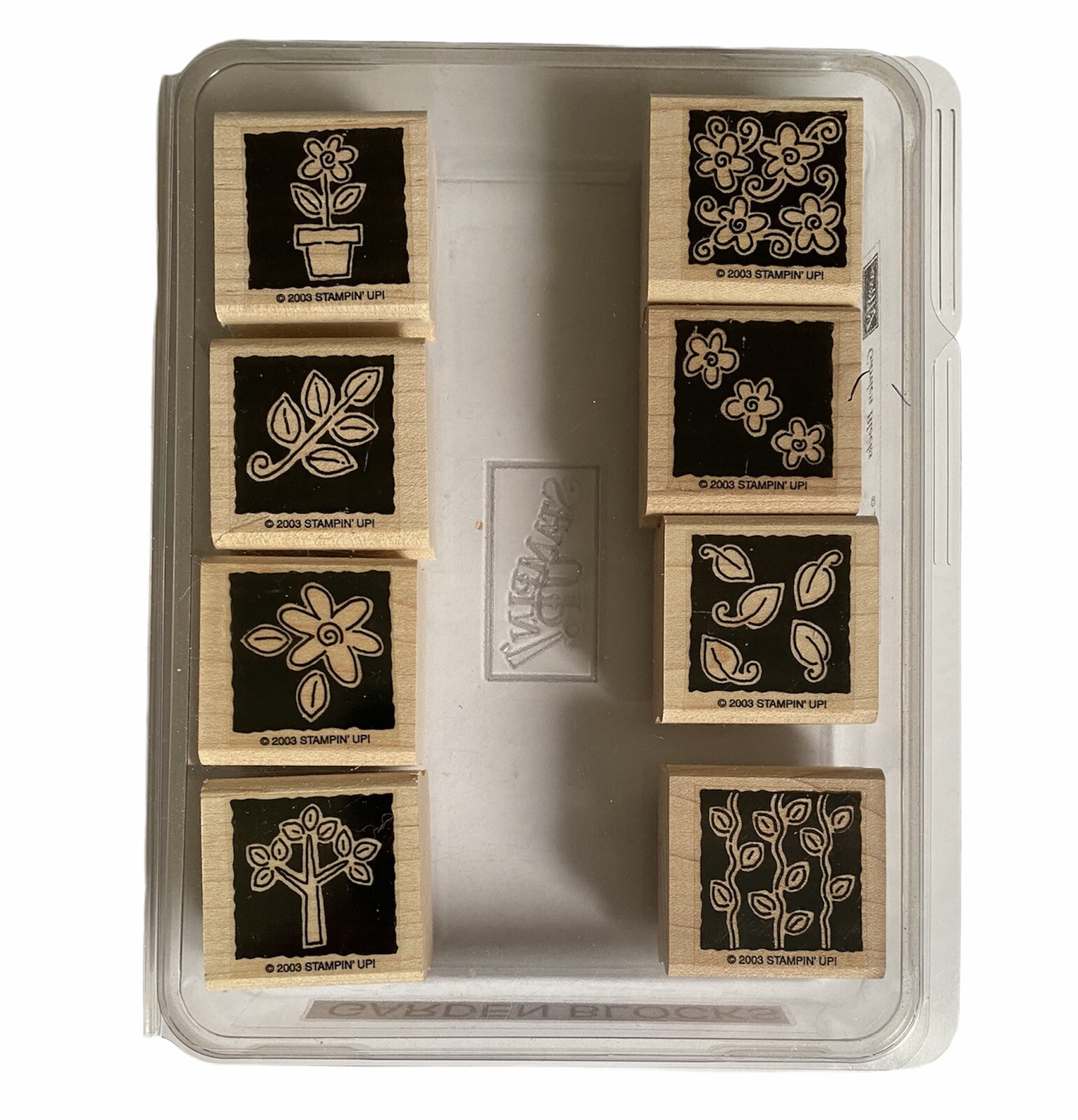 Set of 8 Stampin Up Garden Blocks Rubber Stamps Wood Mounted 2003 (20420)