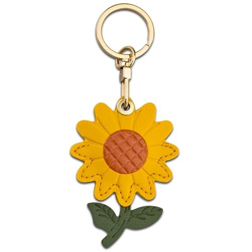 Sunflower Keychain Sunflower Gifts for Women Cute Leather Protective Finder 