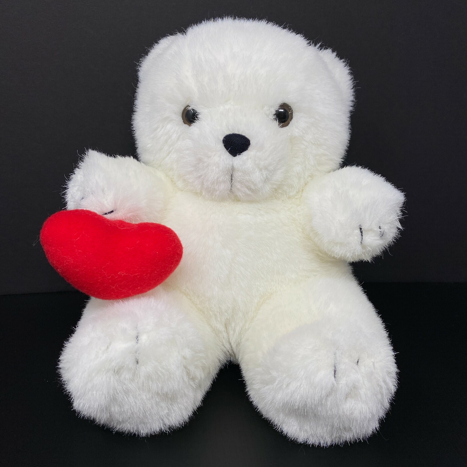 Vintage Summit White Teddy Bear Plush Red Heart Valentine Stuffed Animal 1988 