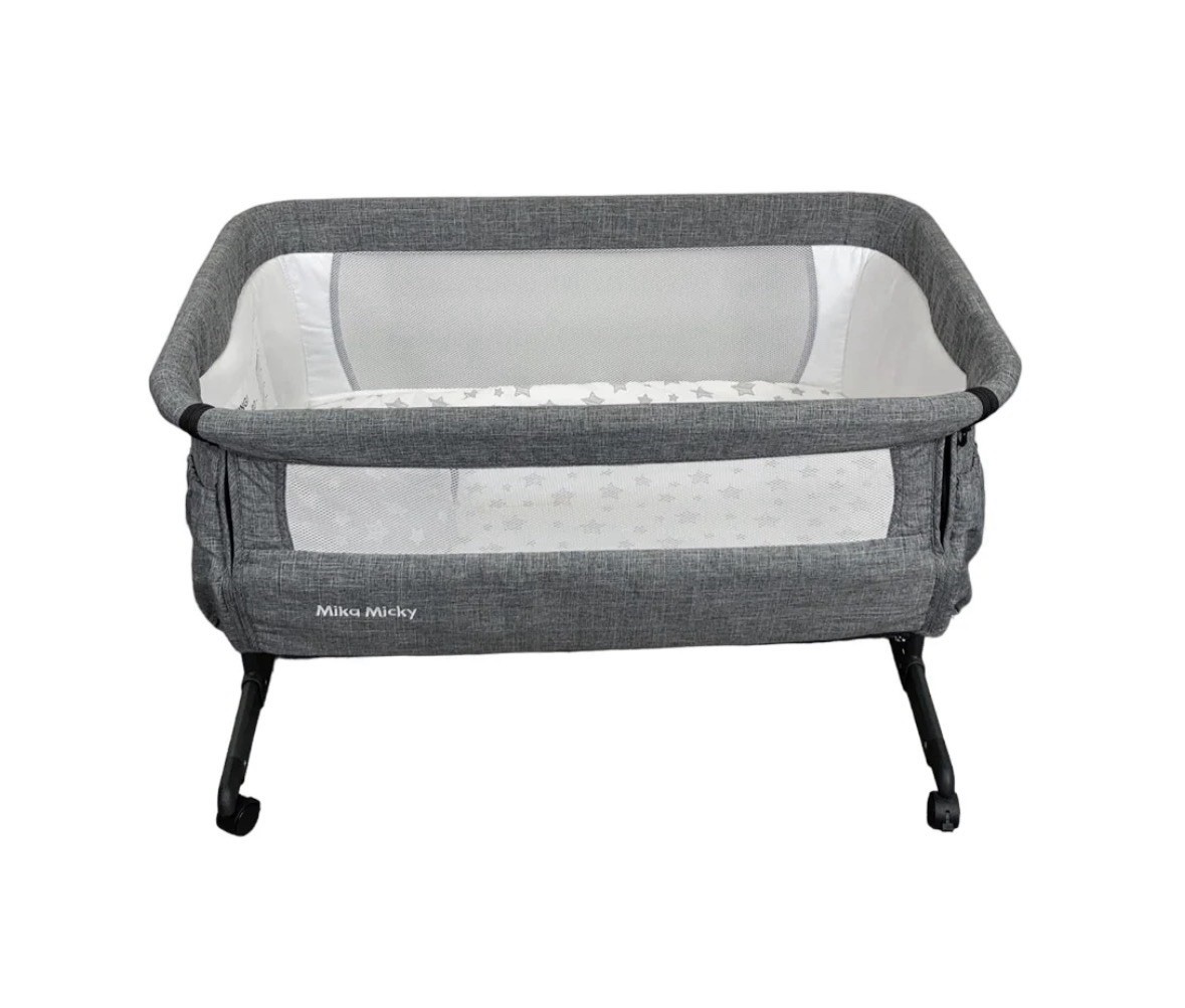 Mika Micky Gray Convertible Bedside Sleeper Height Adjustable Mesh Portable