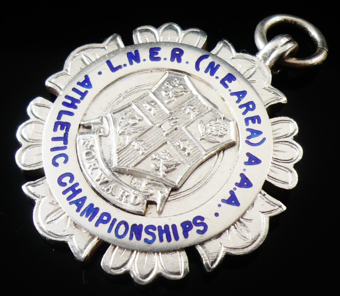 Sterling Silver Enamel Pocket Watch Fob Medal L.N.E.R Athletics 1936
