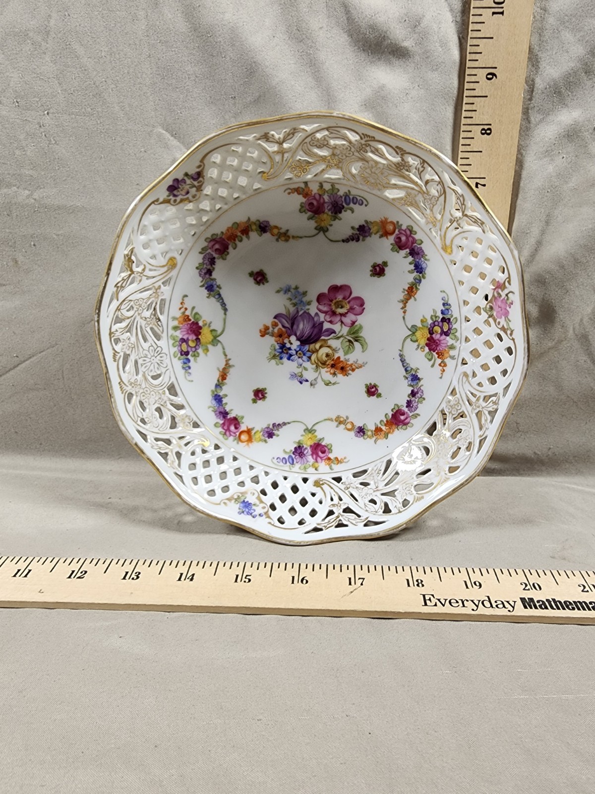 Antique Schumann Bavaria Dresden Garland Pierced Bowl Flawless Shape