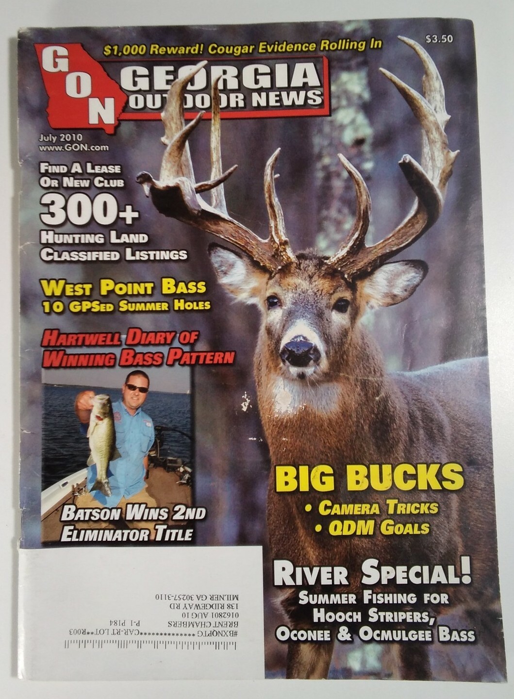 Georgia Outdoor News Mag Vtg 2010 Rare Bass Fish Deer Bucks Batson WP Frazier 