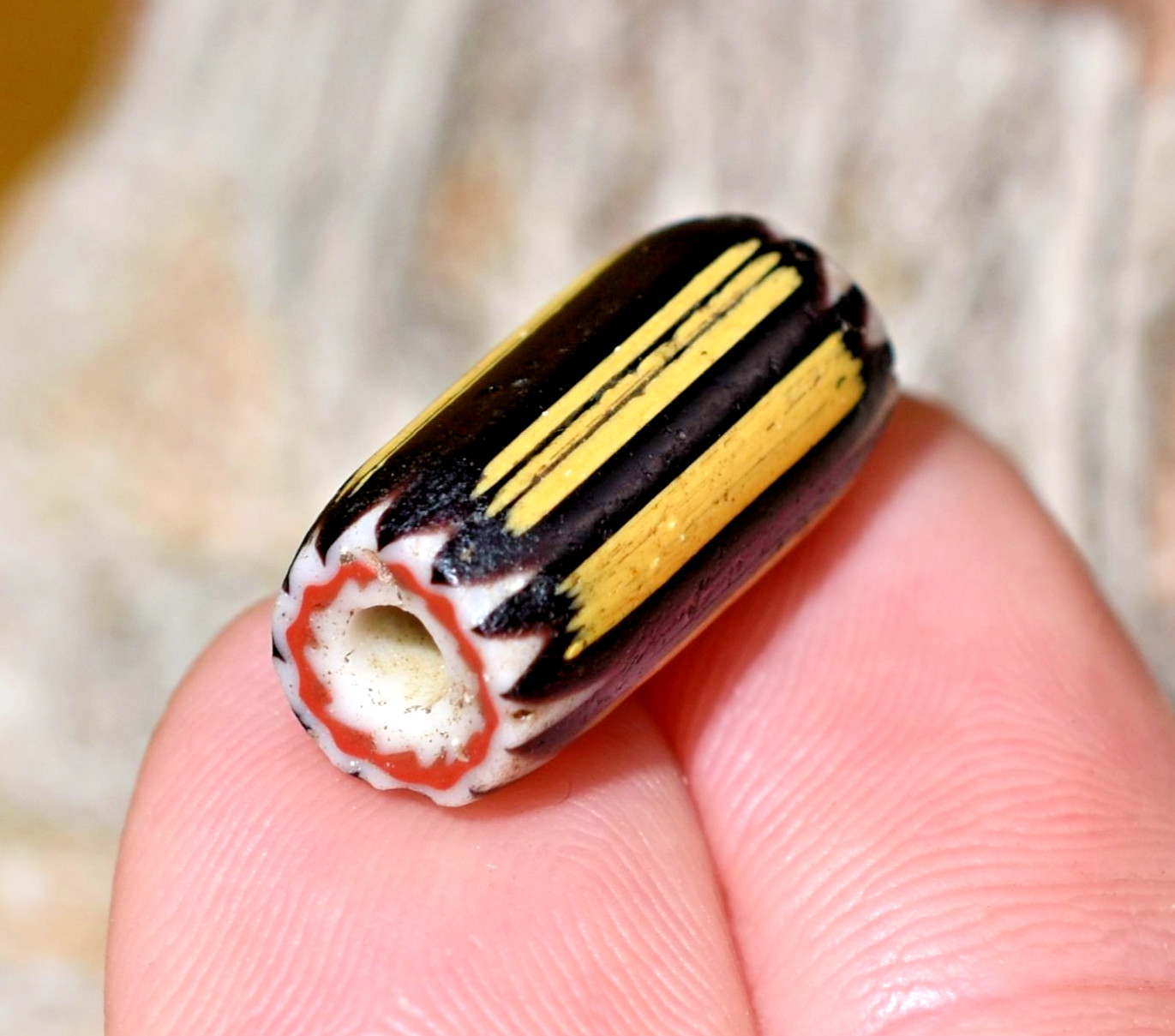 Antique Venetian Yellow Jacket Chevron Italian Drawn Cane Bead, African Trade