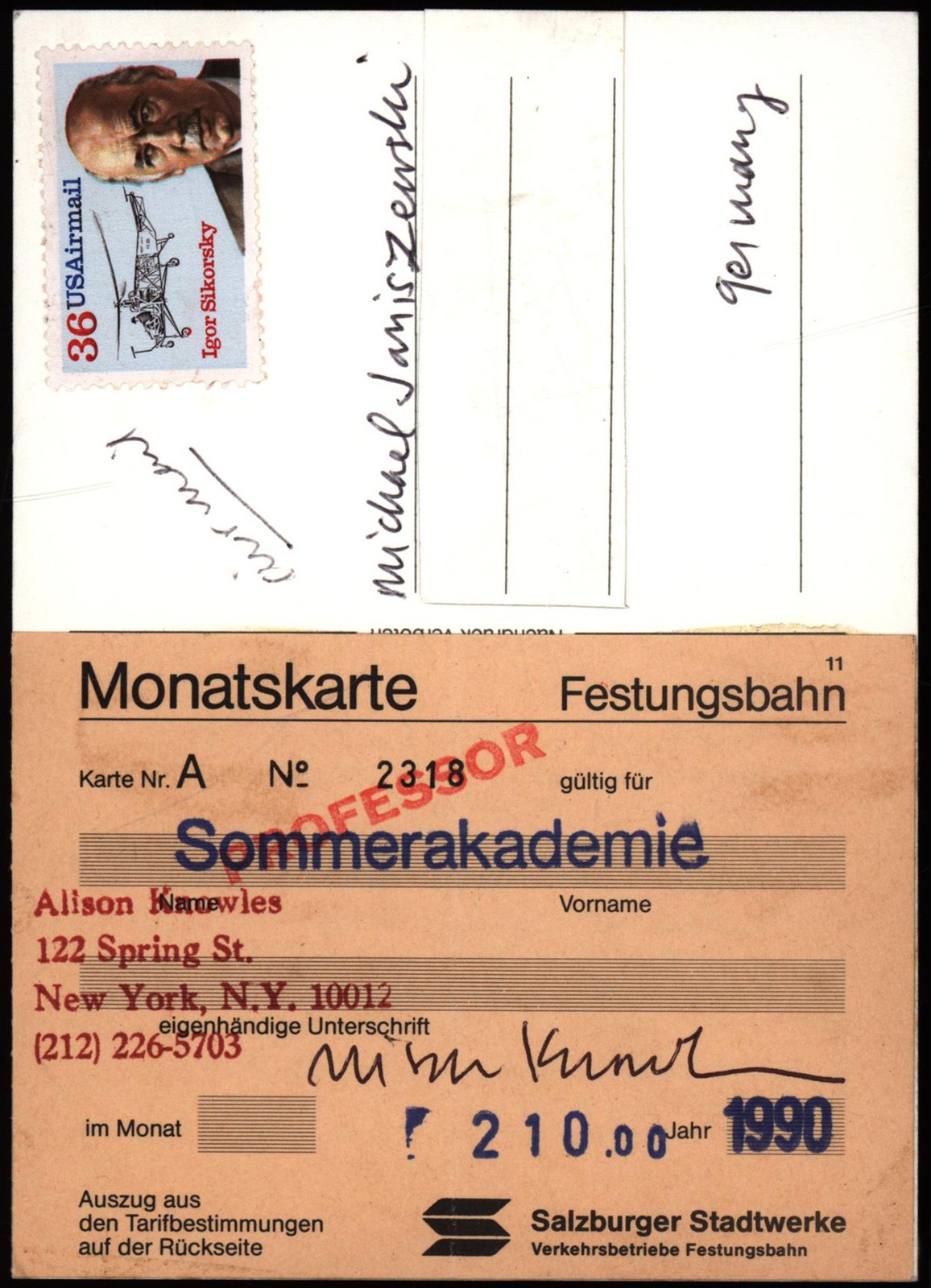 Knowles, monthly pass fortress railway. 1990. Signed Paper Work.