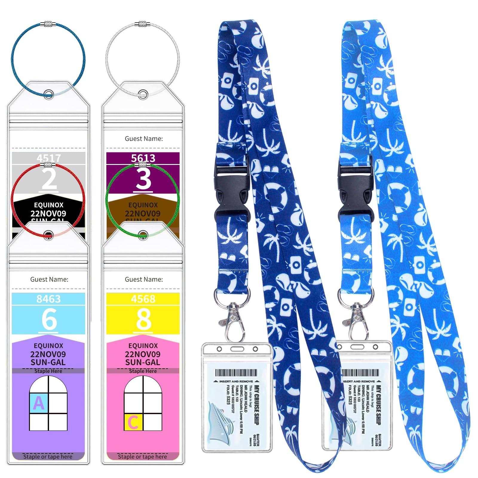 4 Royal Caribbean & Celebrity Cruise Luggage Tag Holders with 2 Cruise Lanyar...