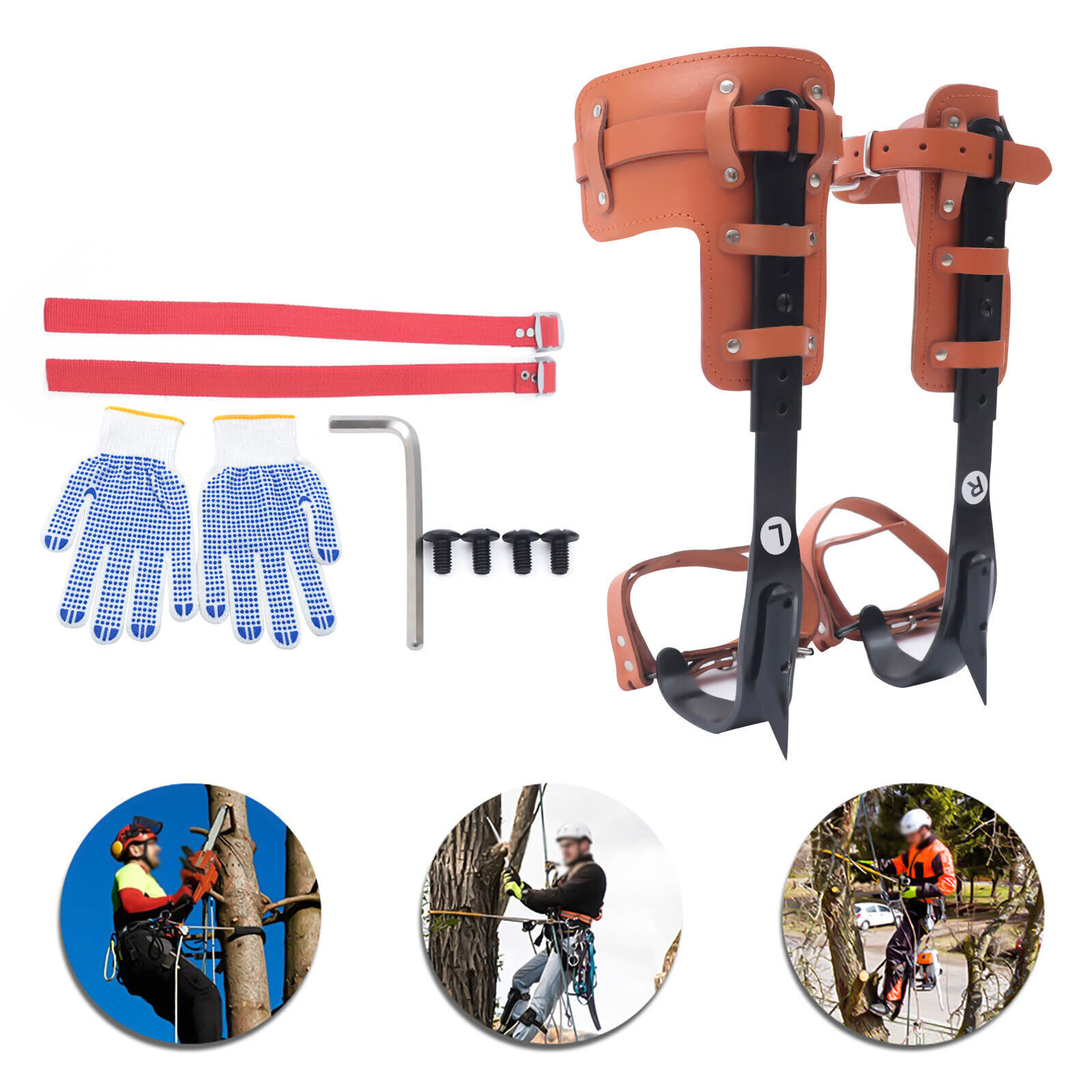 Adjustable Tree Climbing Spike Set Pole Climbing Spurs Steel Climber Strap Gaffs