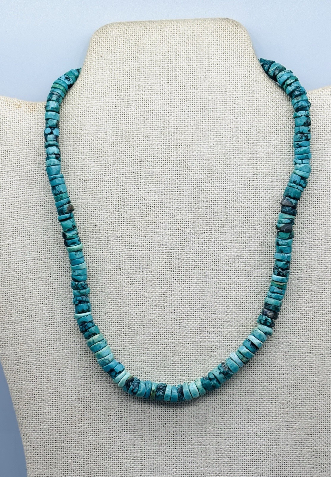 Vtg Old Navajo Native American Indian Green Turquoise  Beads Necklace 17.5” -39g