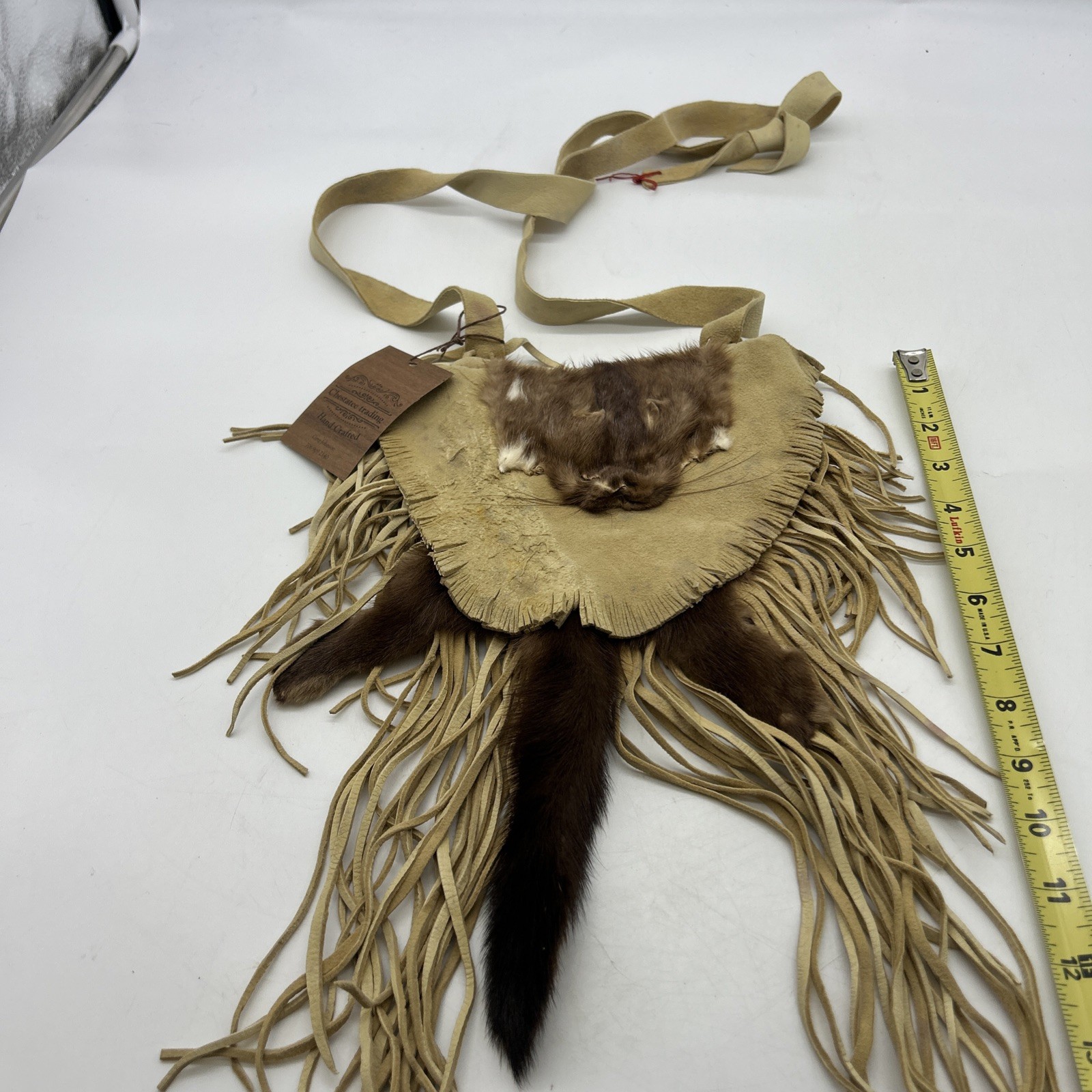 Native American Leather Mink  Medicine Pouch Bag with Fringe And Strap