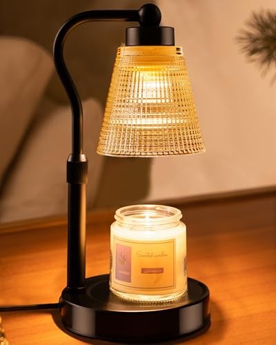 Candle Warmer Lamp for Jar Candles, Height Adjustable & Dimmable Black-amber