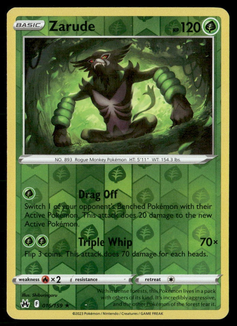 Zarude Reverse Holofoil Holo Rare Crown Zenith 016/159 NM