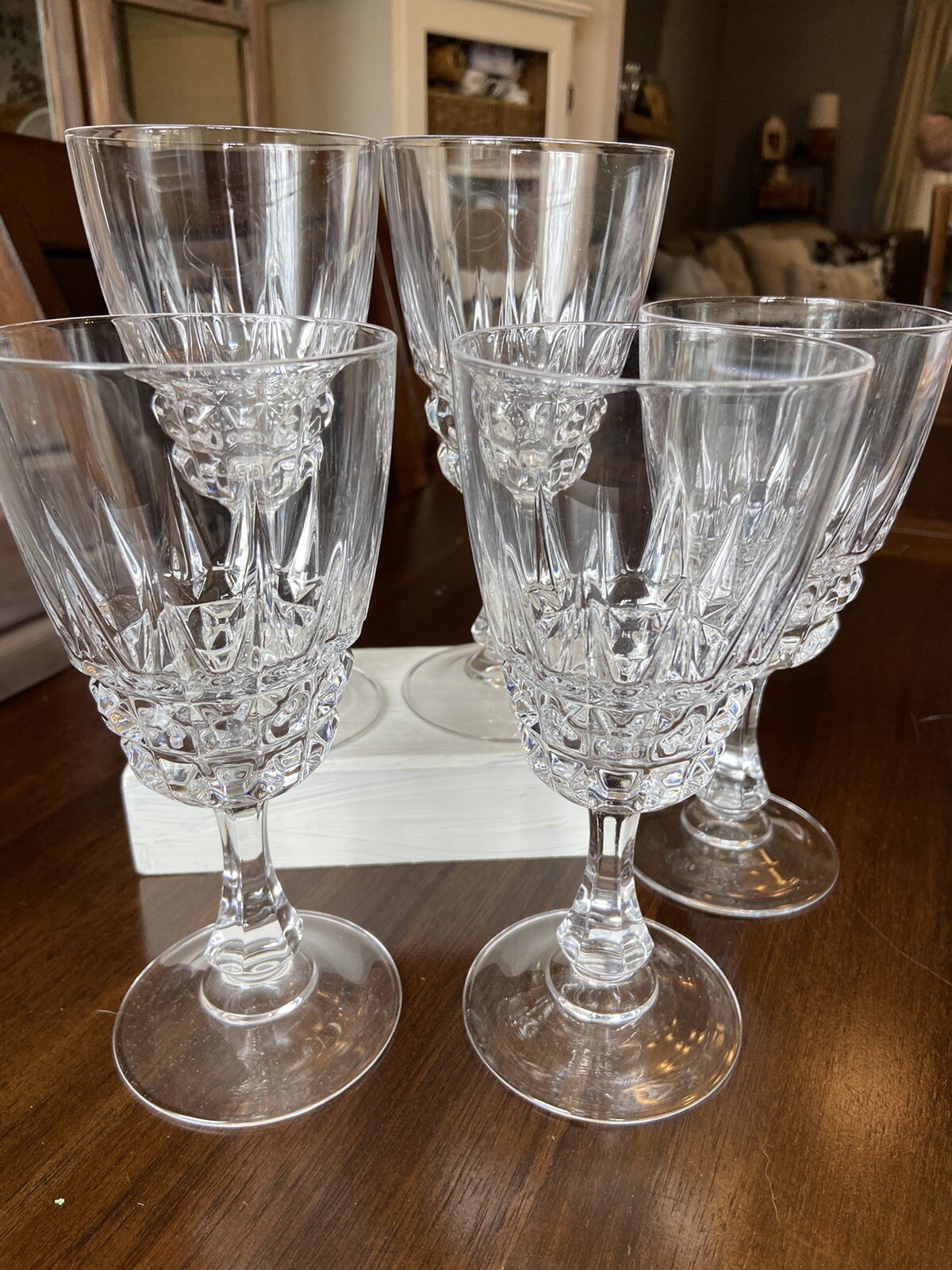 5 Vtg Cristal D’Arques Durand  Wine Glasses 7”Barware 1970’s Design Mid Century