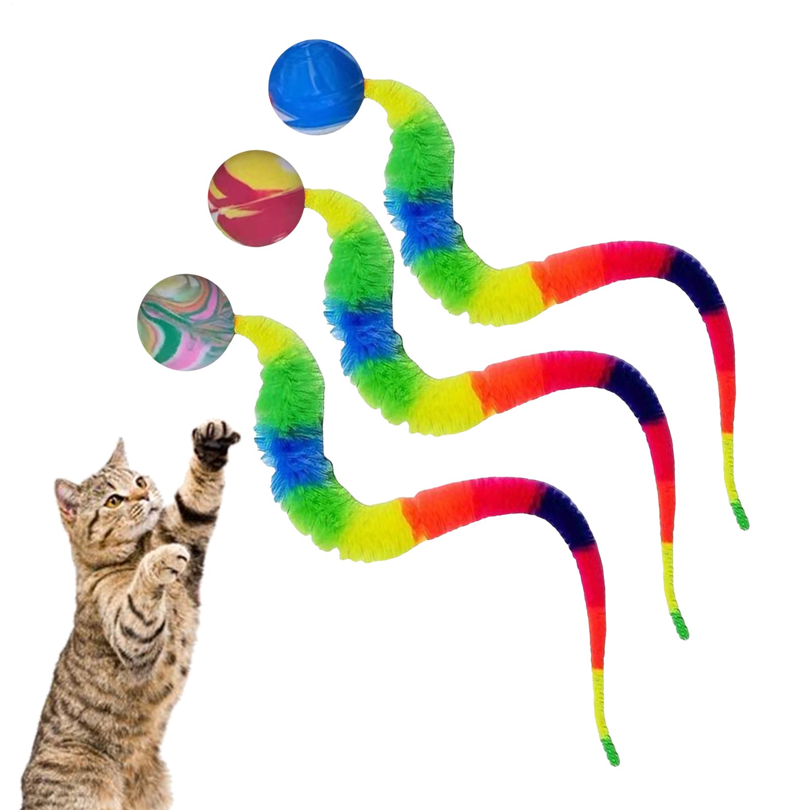 Bouncy Ball with Tail Cat Toys, Colorful Magic Bouncy Balls Cat Toy