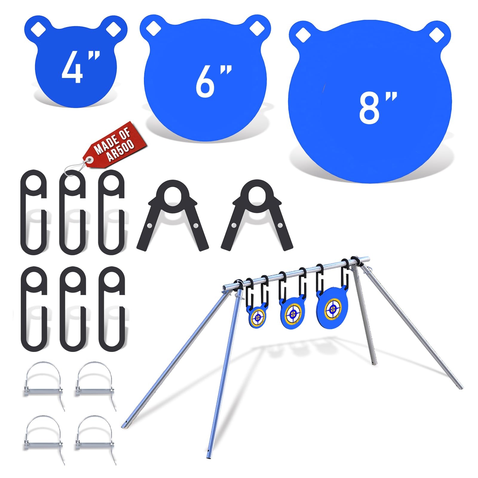 Atflbox 3/8'' AR500 Steel Target Combo Set, 4'' 6'' 8'' Gong Blue 