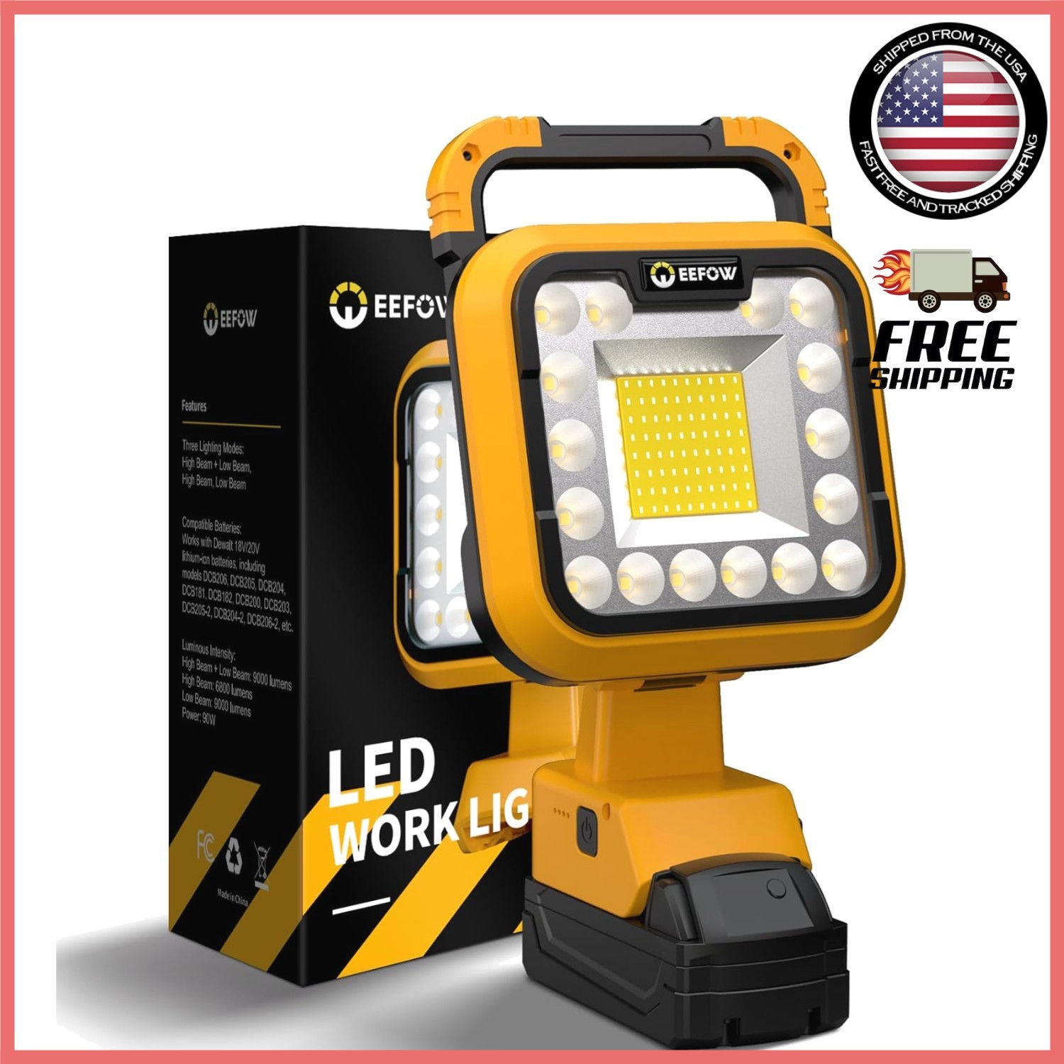 Super Bright 90W Dewalt LED Light - 9000LM Portable with Moisture Resistance