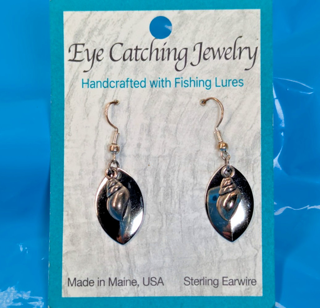 Eye Catching Jewelry Sterling Silver Wire Fishing Lure Shell Dangle Earrings NEW