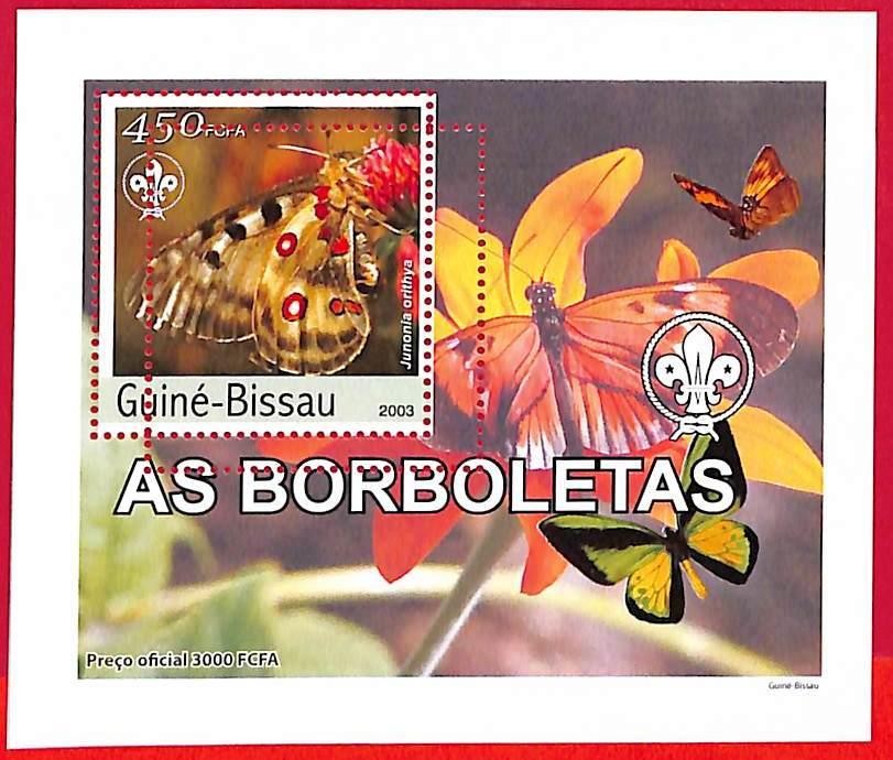 A5269a - GUINE-BISSAU - ERROR MISPERF Stamp Sheet - 2003 - Butterflies SCOUTS