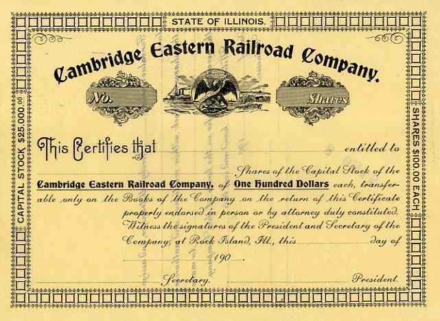 190_ Cambridge Eastern RR Stock Certificate