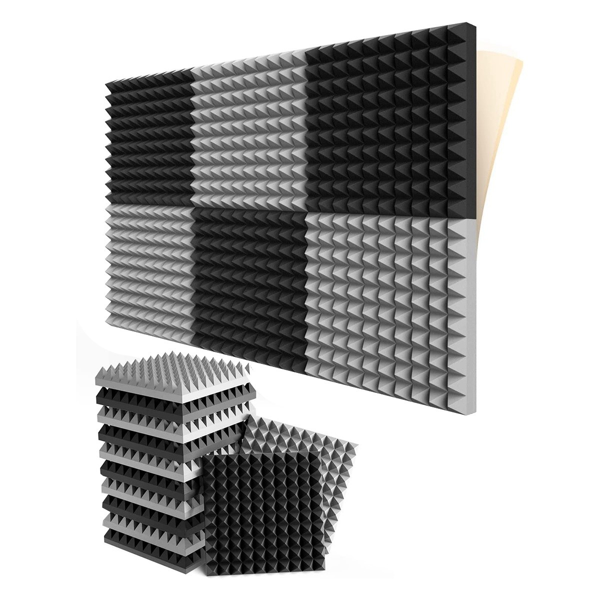 12 Pack Self-Adhesive Sound Proof Foam Panels 2x12x12 Inch Pyramid 3437