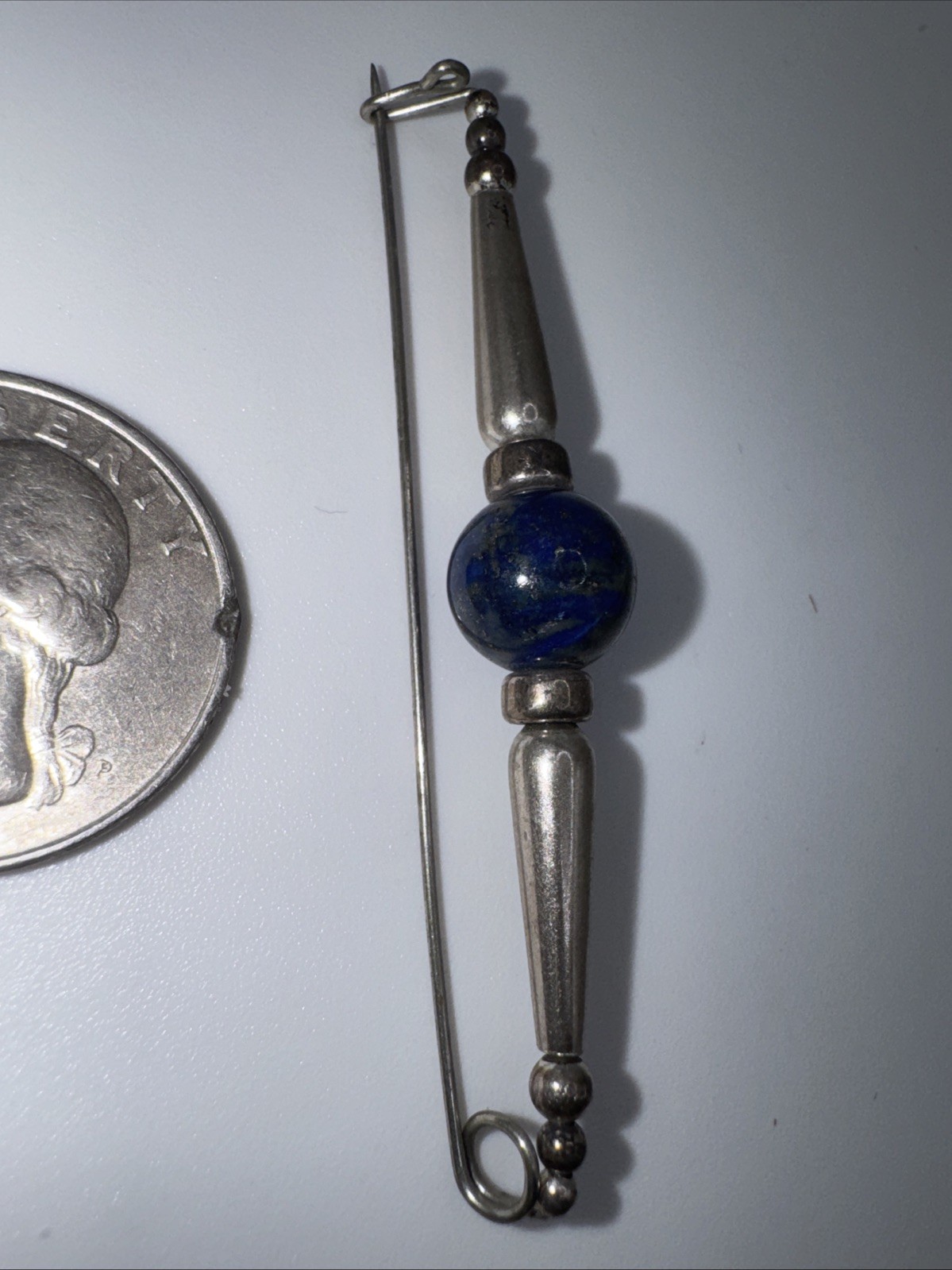 Lapis Bead & Sterling Silver Pin 