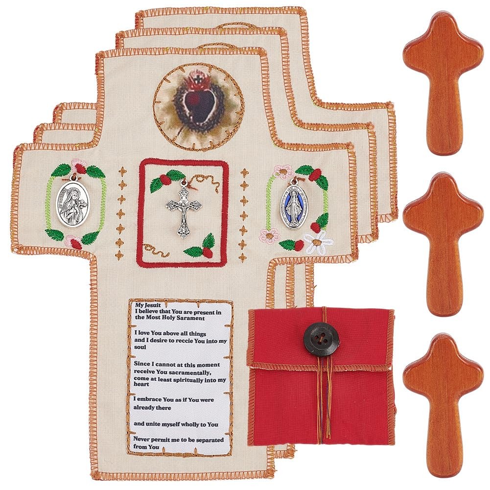 Red Mini Pocket Prayer Book, 3 Set Fabric Devotional Shrine with Cross, Port...