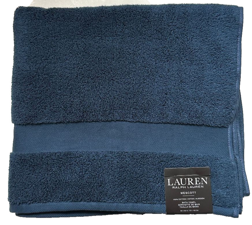 NWT LAUREN RALPH LAUREN Wescott Club Navy 2 Hand Towels Set 16" x 30"