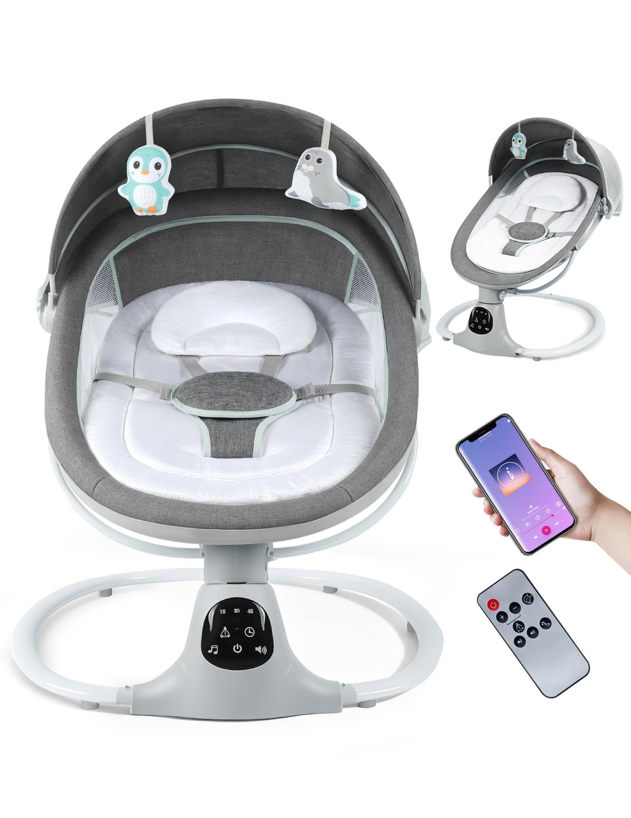 Electric Baby Swing for Infants to Toddler, Portable Swing Rocker with 5 Poin...