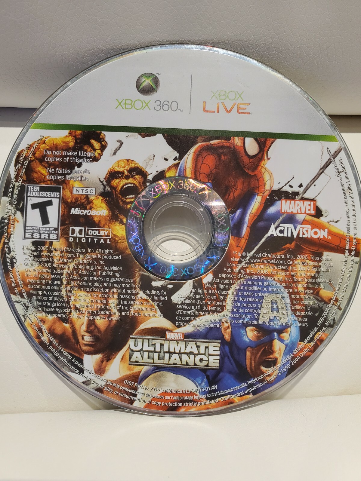 Marvel: Ultimate Alliance (Microsoft Xbox 360, 2006) Disc Only
