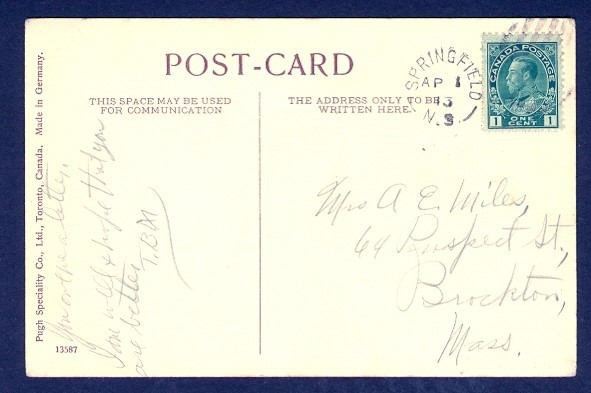 CANADA SPRINGFIELD NS AP 1/13 SPLIT CIRCLE FLAG & BEAVER PATRIOTIC PPC TO USA