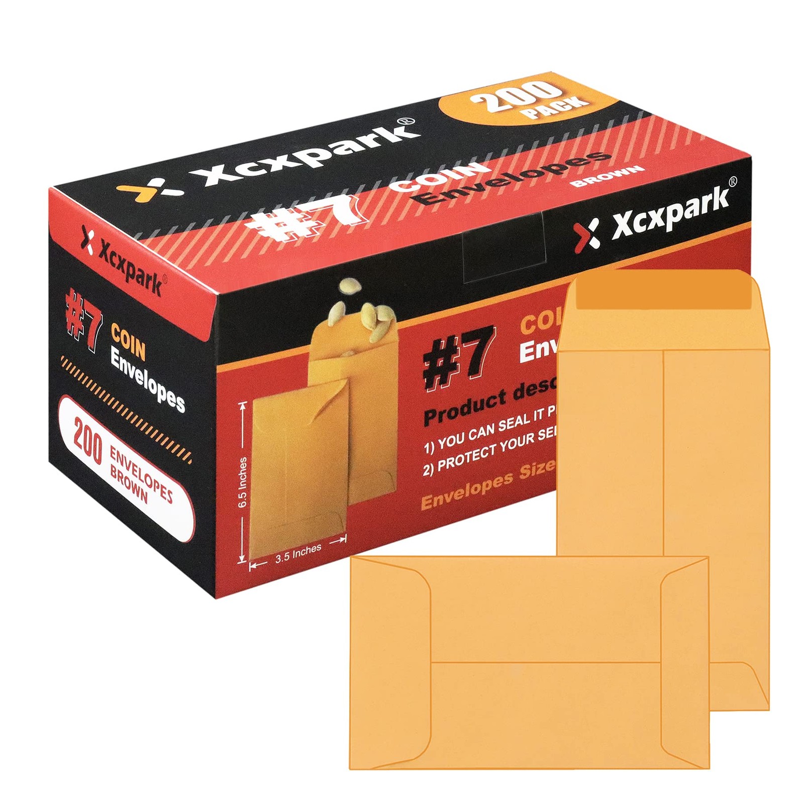 Xxcxpark 200PCS #7 Coin Envelopes 3.5x6.5 200 PCS (3.5" x 6.5"), Brown 