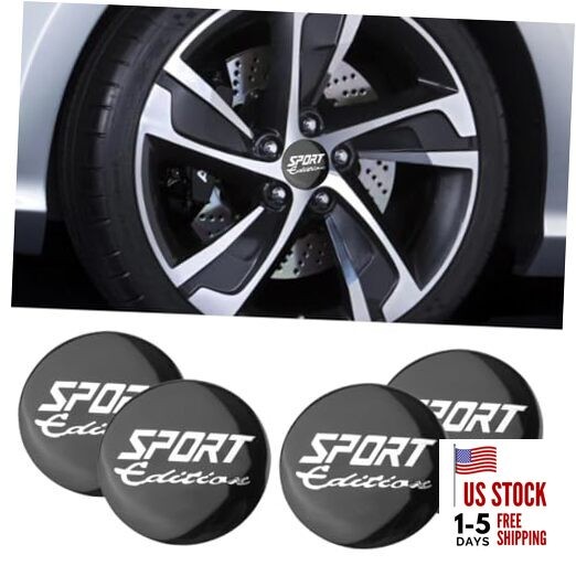 4PCS American Flag Wheel Hub Center Caps Stickers, 56mm 2.23in SPORT Black