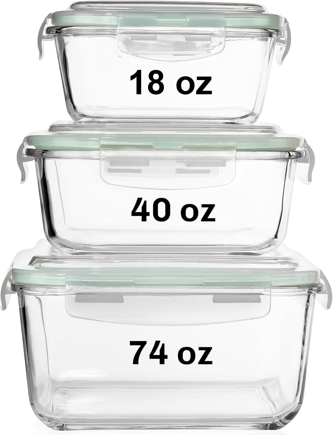 Razab 6 PC Square Glass Food Storage Containers with Airtight lids 74, 40 & 1...