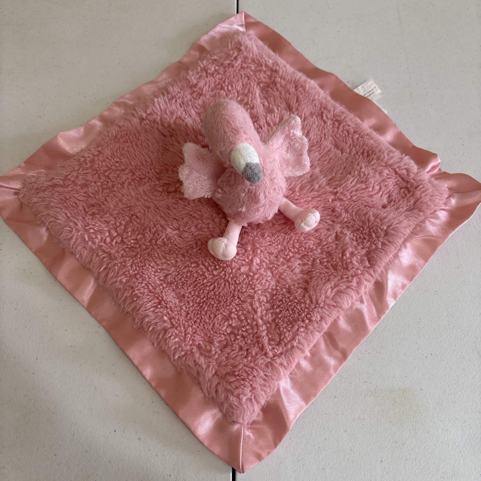 Cloud Island Pink Flamingo Baby Lovey Security Blanket Satin Trim