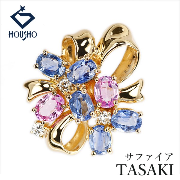TASAKI Pearl Sapphire Pendant Top Diamond K18 Yellow Gold TASAKI Ribbon Cutout F