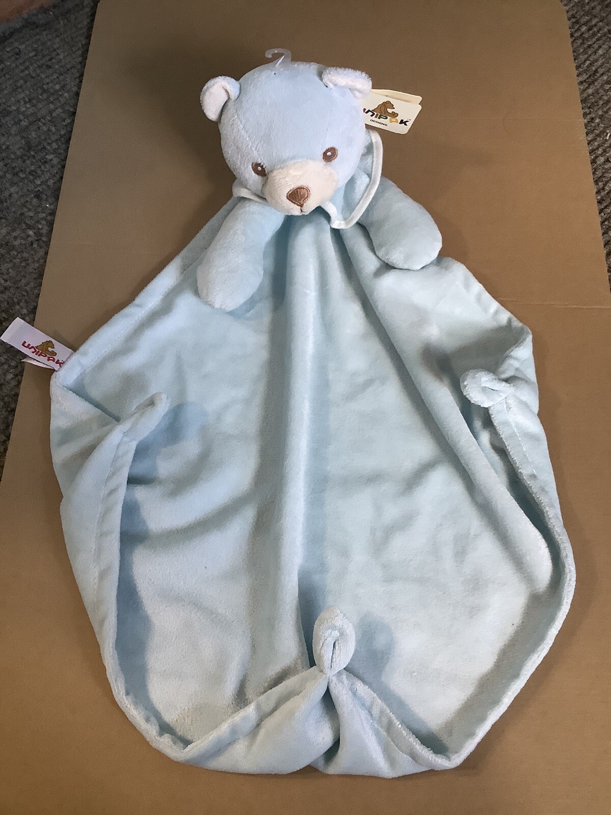 Unipak Bear Light Blue Security Blanket Baby Kids collard knotted NWT Lovie