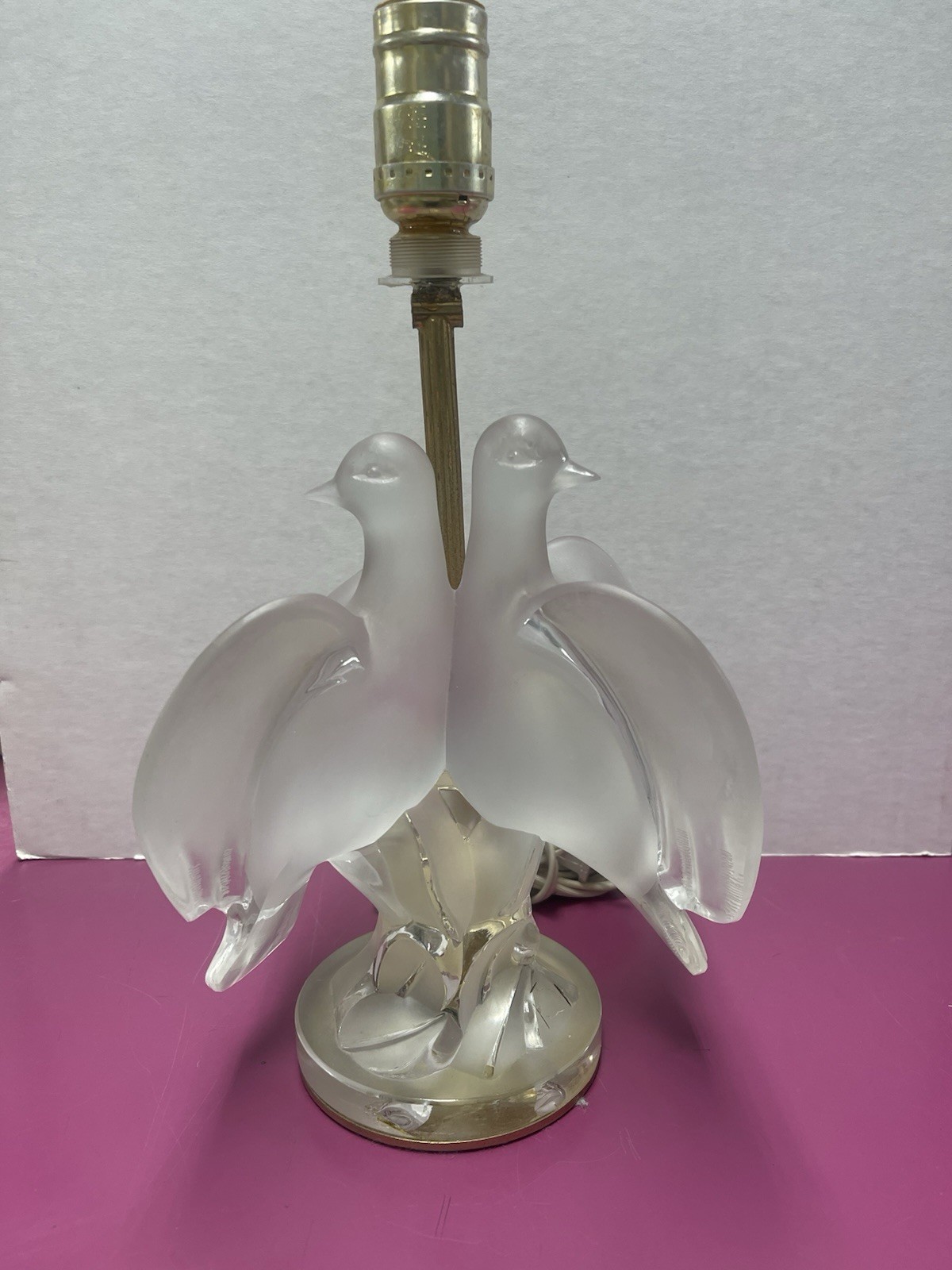 Vintage Lalique Ariane Glass Doves Table Lamp France c.1970
