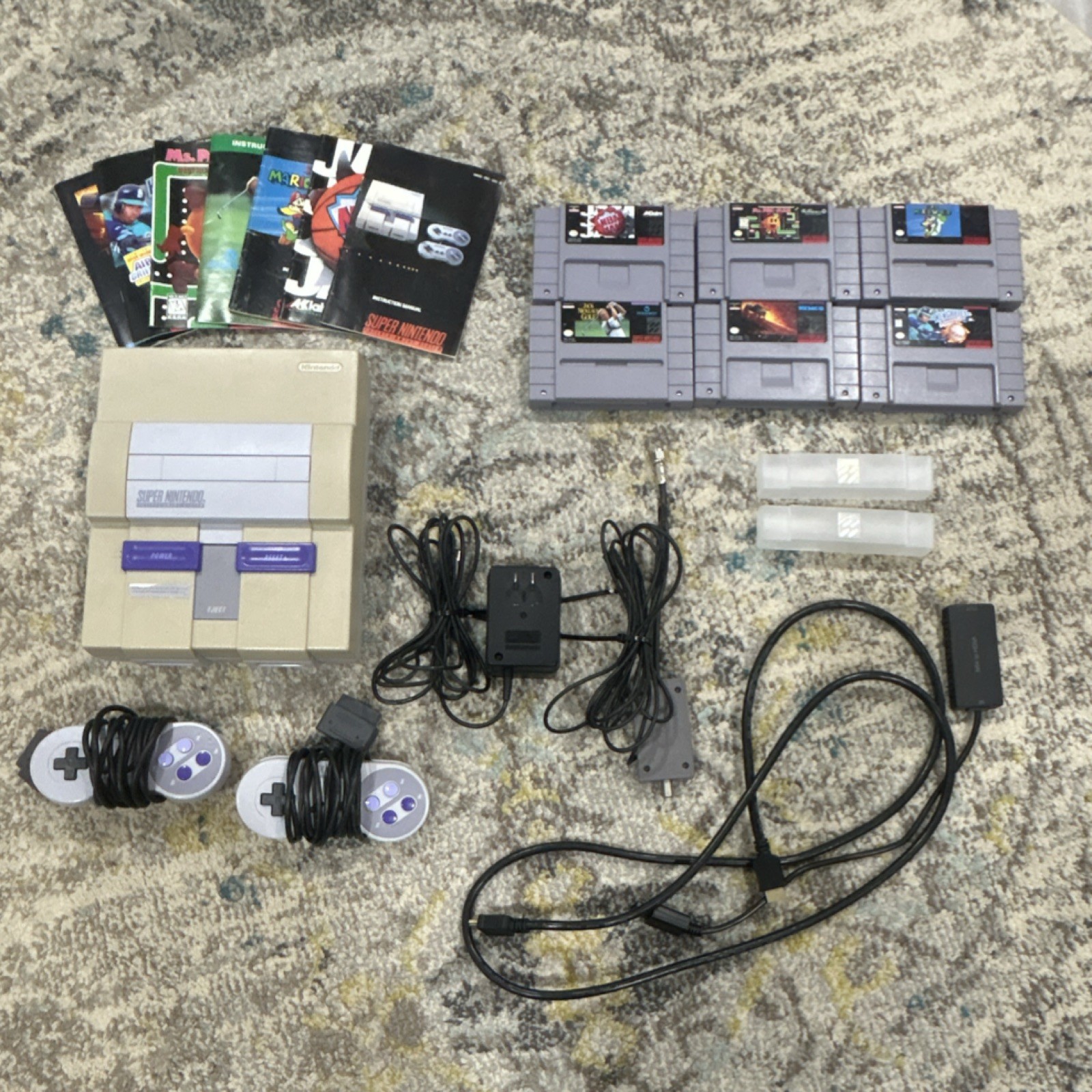 Super Nintendo SNES System, 2 Controllers, Cables, 6 games – Authentic, Teste