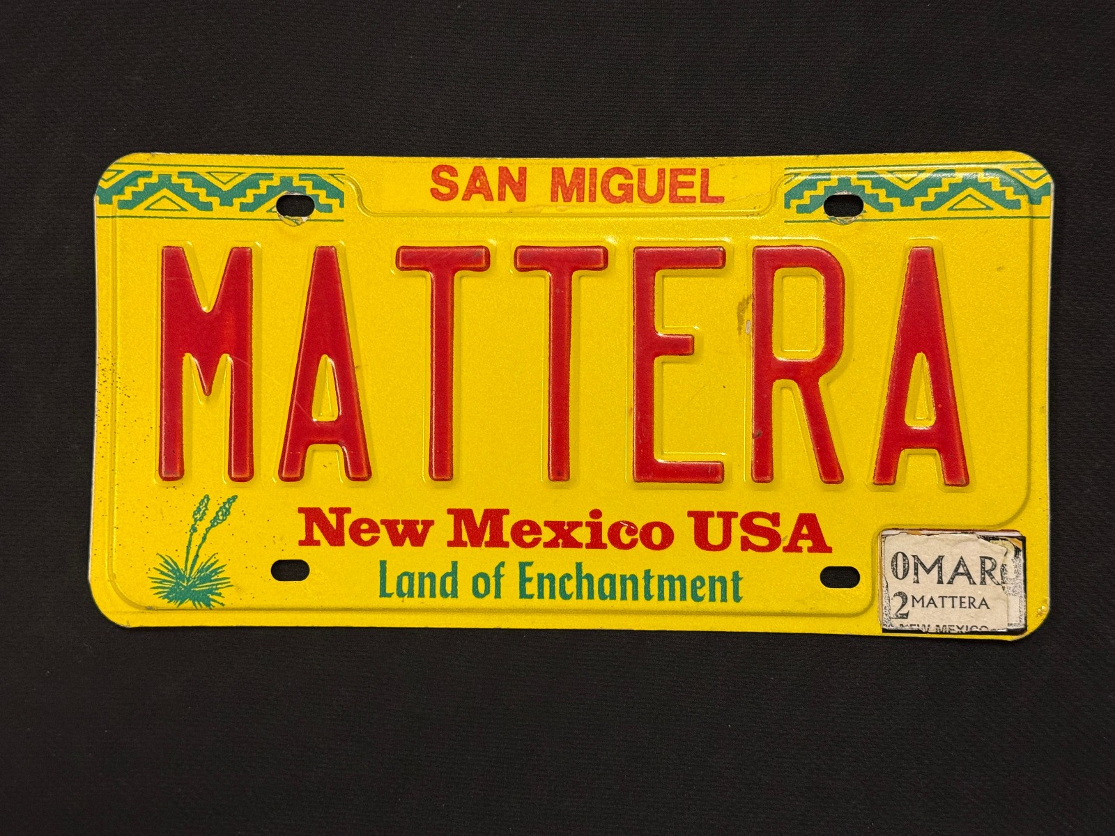 2002 New Mexico License Plate MATTERA ... PERSONALIZED & LAND OF ENCHANTMENT
