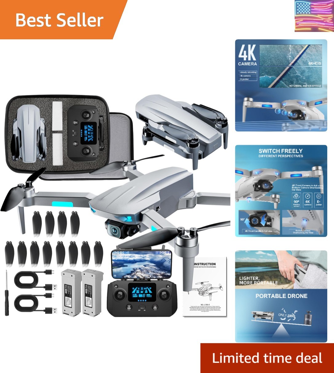 GPS Drones with Camera for Adults 4k, 50 Mins Flight Time, Under 249g, 3800ft...