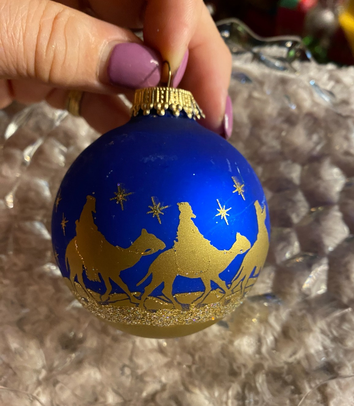 Christmas By Krebs Ornaments Jesus Nativity Wise Men Bethlehem 2.5" Blue