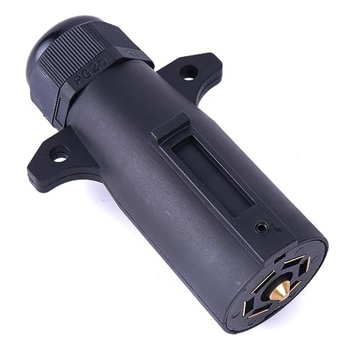  RV 7 Pin Trailer Plug, Waterproof Detachable 7 Way Round RV-Style black