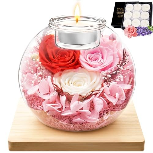 Eternal Rose & Scented Candle Gift Set: Rose/Vanilla Tea Red Sakura Pink Beige