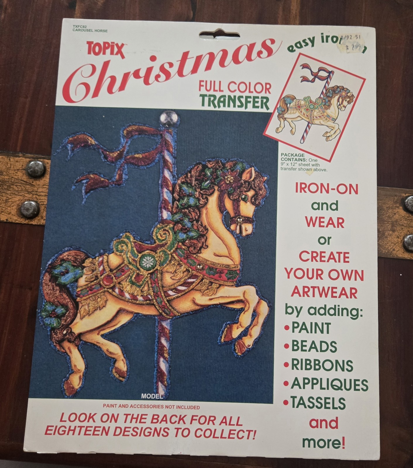 Vintage NOS Topix Iron-On Transfer Carousel Horse Holiday Christmas