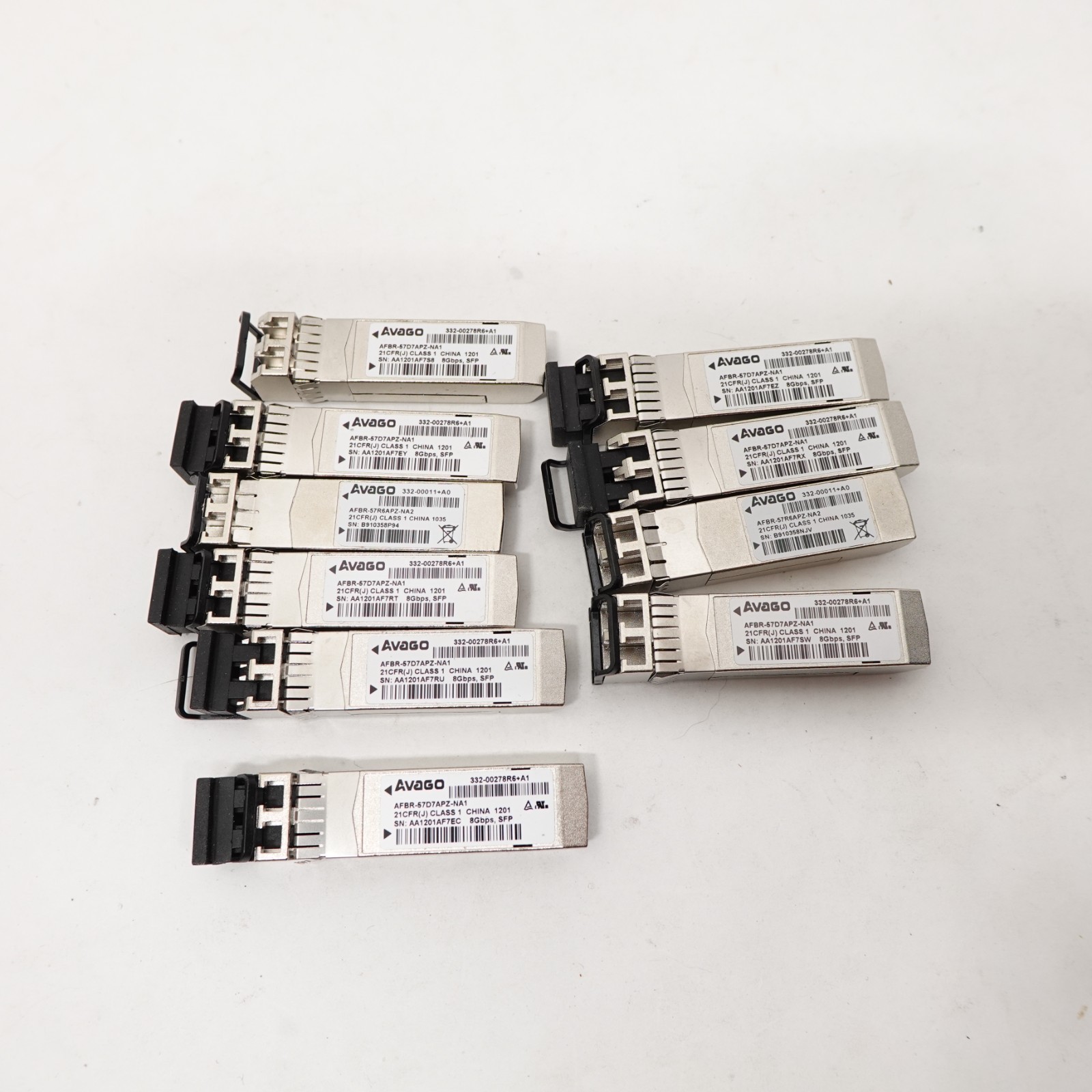Lot of 10 Avago AFBR-57D7APZ-NA1 8Gbps SFP Fiber Channel Transceivers – Tested /