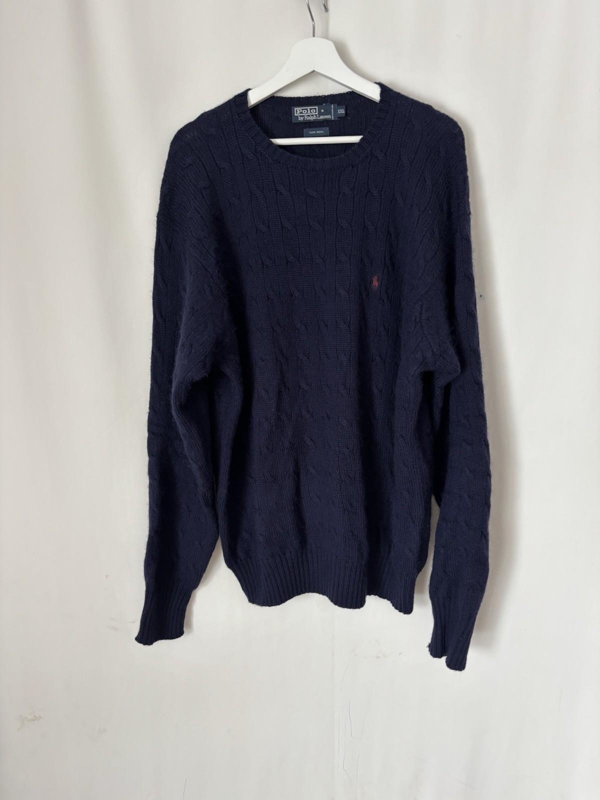 POLO Ralph Lauren Wool Sweater Crew Neck XXL Mens Blue Cable Knit